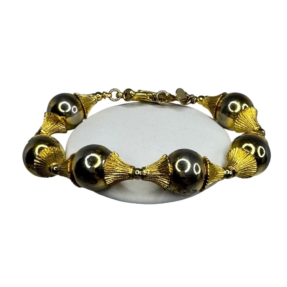 Paget Vintage Gold Tone Large Bead Statement‎ Link Bracelet 80s 90s Y2K Retro